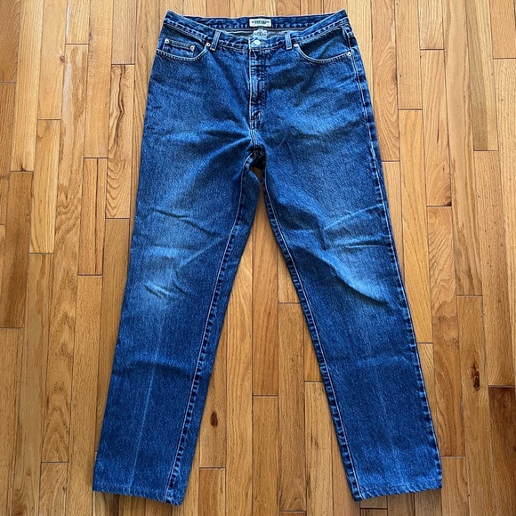 VTG 90s Guess Straight Leg Jeans Medium Wash Classic Fit High Rise Green Logo - Picture 1 of 12